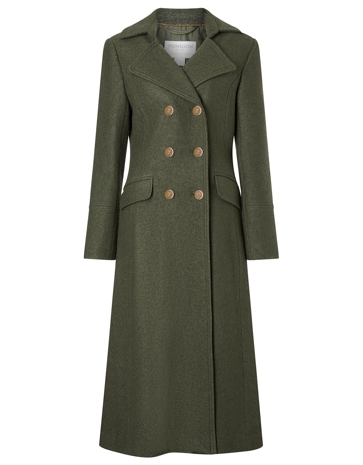 Long Military Coat in Wool Blend Green ...